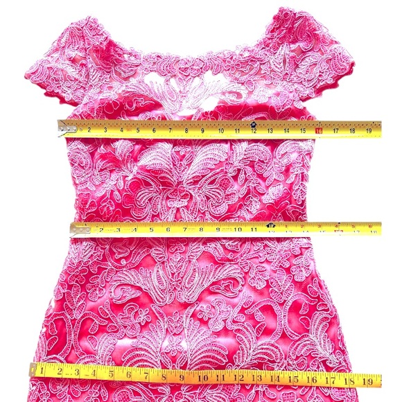 $458 Tadashi Shoji Lace + Corded Embroidery Evening Gown 4 Pink Boat Neck NWT - Picture 9 of 15